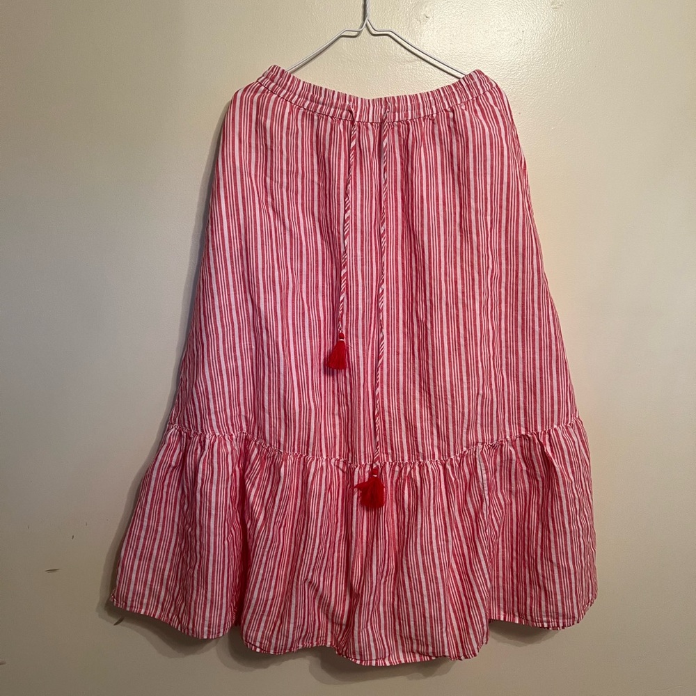 Talbots Red and White Tiered Midi Skirt